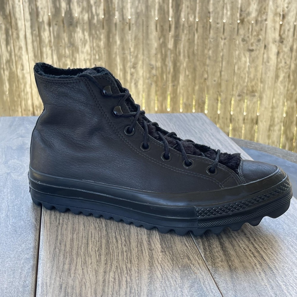 Converse Chuck Taylor All Star Shoes Womens Size 10 Leather Faux Fur Winter Warm - Picture 9 of 14